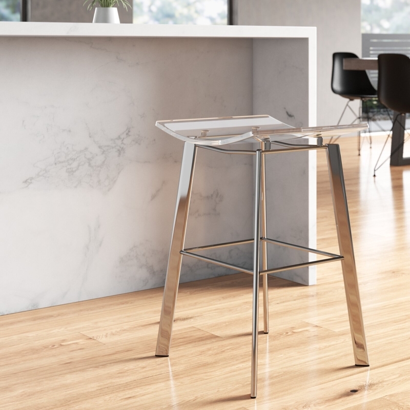 Bar Stool Curved Acrylic Seat Backless Design Tapered Metal Legs