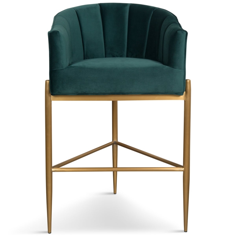 Bar Stool featuring Tripod Metal Base and Hunter Green Channel Tufting