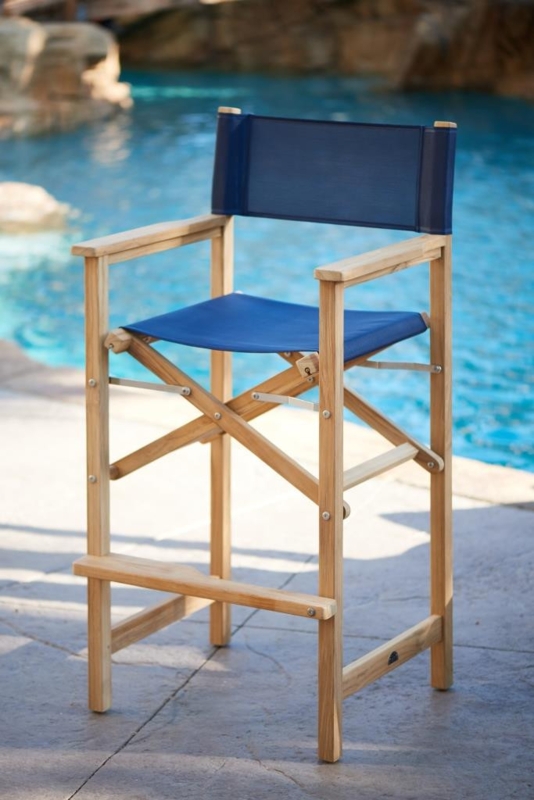 Bar Stool Folding Navy Textile Captains Chair Light Wood X-Frame