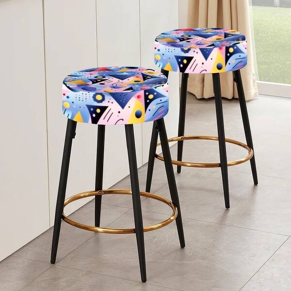 Bar Stool Geometric Pattern Seat Multicolor Eclectic Gold Footrest