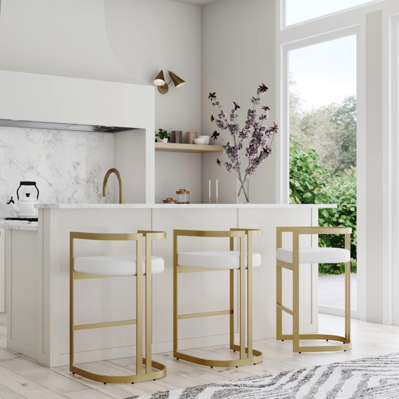 Bar Stool Gold C-Shaped Base Wrap Around Frame Modern Glam