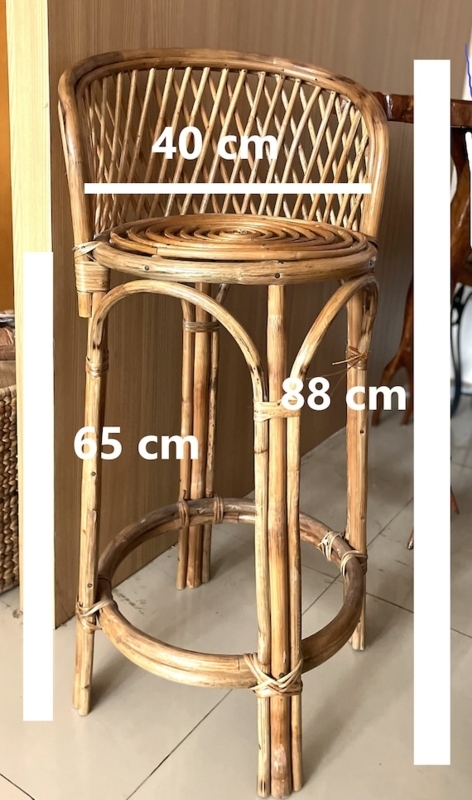 Bar Stool Handmade Cane with Lattice Backrest and Spiral Seat Detail