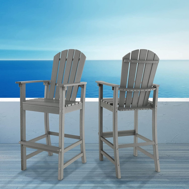 Bar Stool HDPE Counter Height Adirondack Back Weatherproof Balcony Chairs