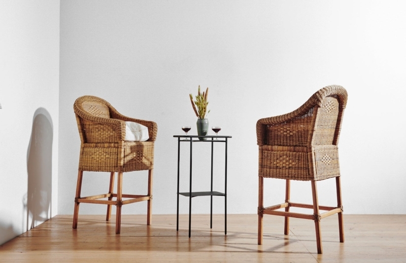 Bar Stool High Woven Backrest with Diamond Weave Pattern and Arms