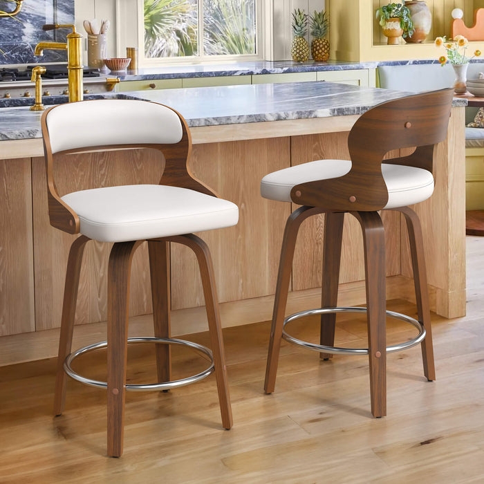 Bar Stool Hollow Back Swivel Mechanism Walnut Frame Mid-Century Modern