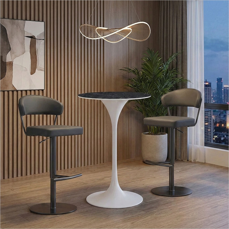 Bar Stool Hydraulic Lift Matte Black Pedestal Charcoal Grey Minimalist