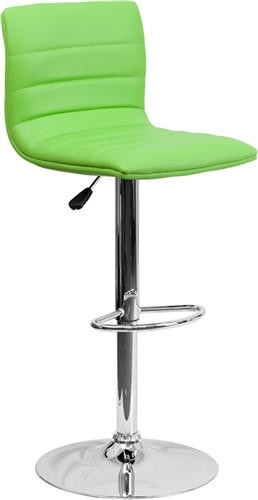 Bar Stool Lime Green Channel Stitching Polished Chrome Adjustable
