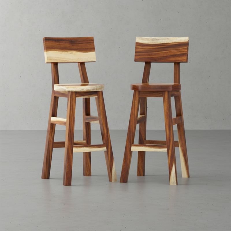 Bar Stool Live Edge Back High Contrast Grain Organic Modern Style