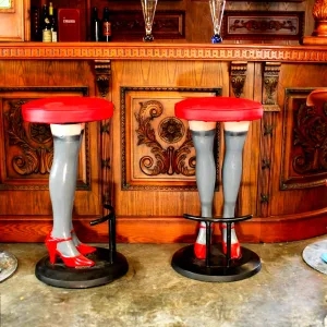 Bar Stool Mannequin Legs Kitsch Whimsical High Heel Base Red Seat