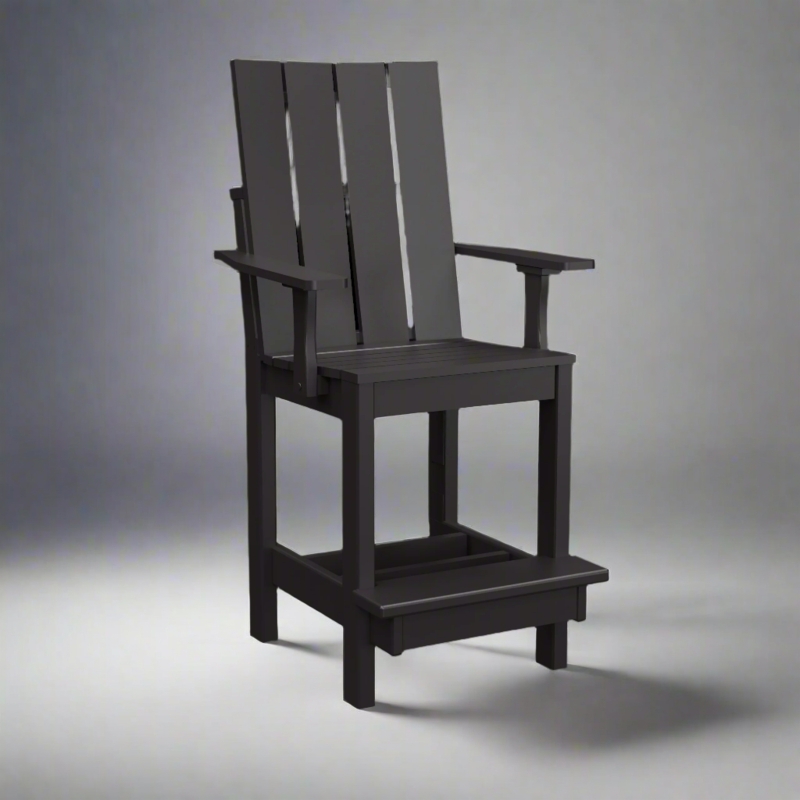 Bar Stool Matte Black Captains Chair Slatted Back Footrest Platform