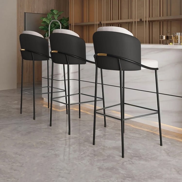 Bar Stool Matte Black Gold Accents Slender Legs Modern Contemporary