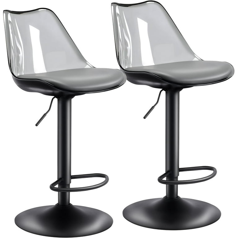Bar Stool Matte Black Pedestal Clear Acrylic Back Grey Seat