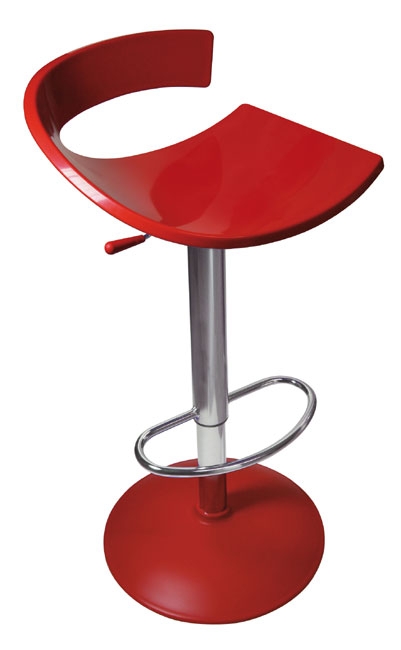 Bar Stool Molded Plastic High Gloss Red Chrome Silver Ultra Modern