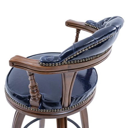 Bar Stool Navy Blue Glossy Finish Swivel with Spindle Arms