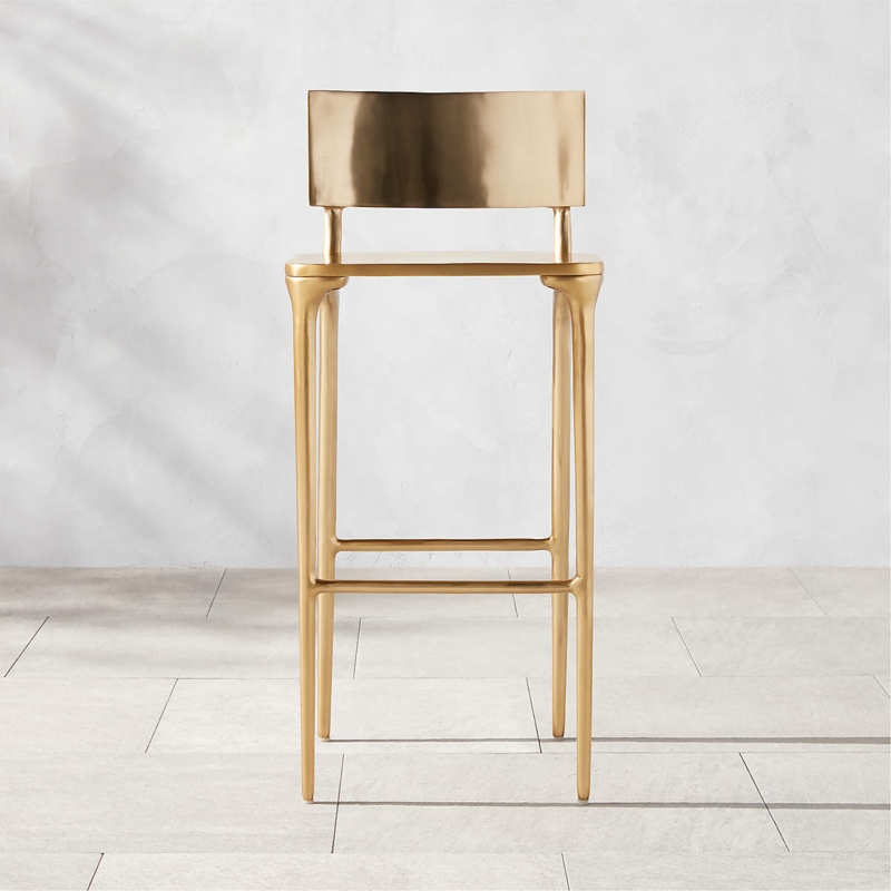 Bar Stool Organic Frame Satin Gold Finish Fluid Joints Outdoor