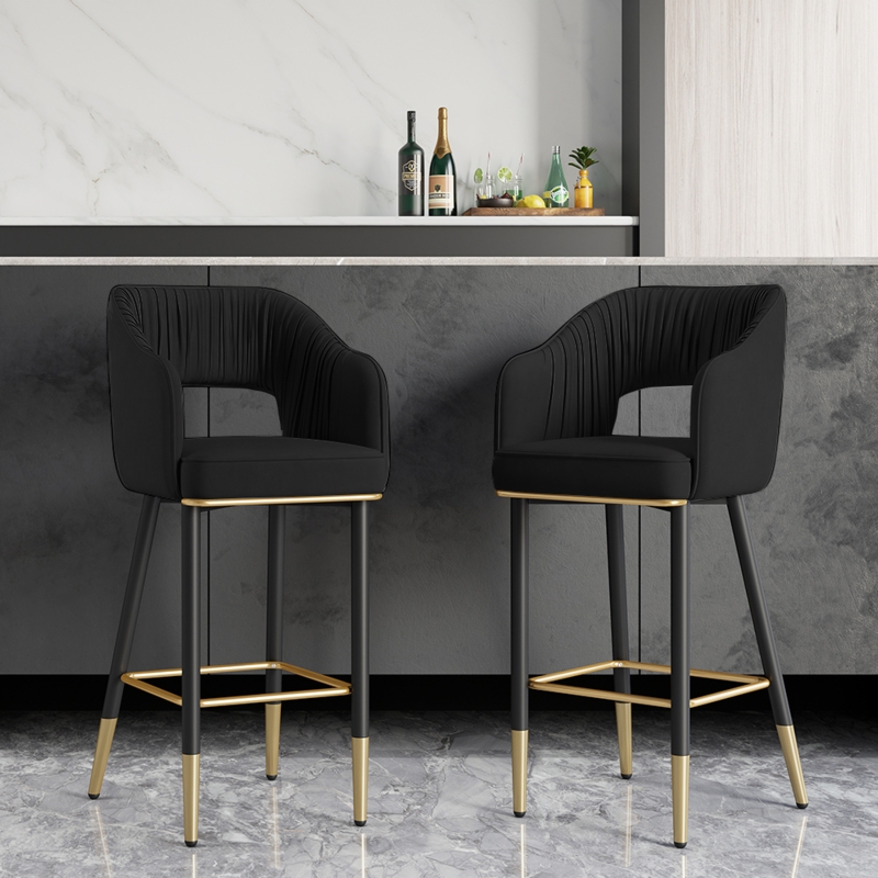 Bar Stool Pleated Back Gold Tipped Legs Low Back Luxury Barstools