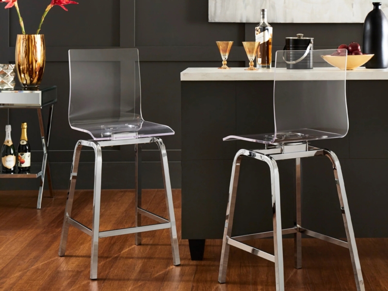 Bar Stool Polished Chrome 4-Leg Frame Swivel Transparent Seat