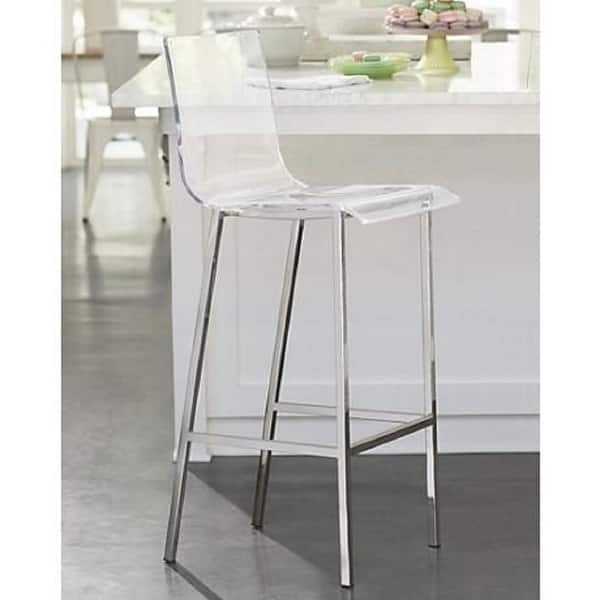 Bar Stool Polished Chrome Tapered Legs High Back, Clear Acrylic Seating