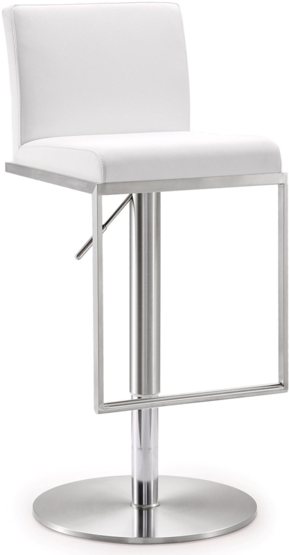 Bar Stool Rectangular Footrest Brushed Steel White Adjustable Geometric