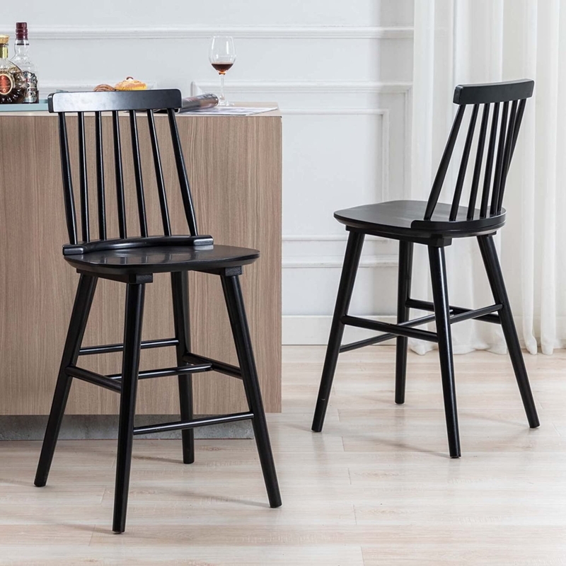 Bar Stool, Rubberwood Spindle Back with Tapered Legs.