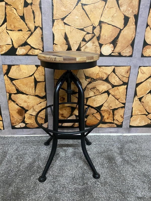 Bar Stool Screw Thread Mechanism Industrial Rustic Wood Metal