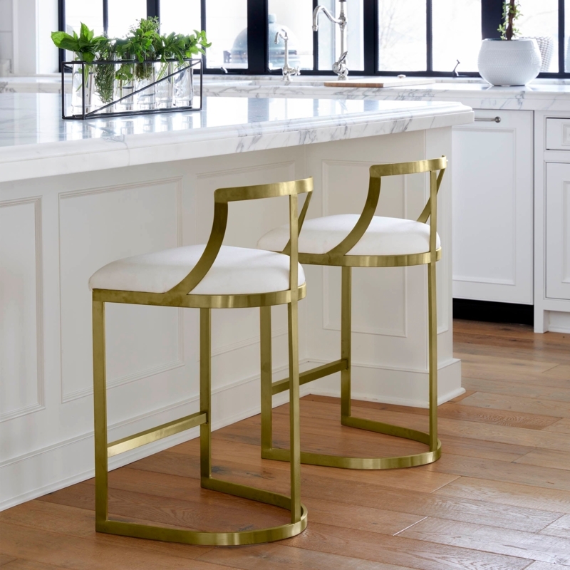 Bar Stool Semicircular Base Curved Back White Seat