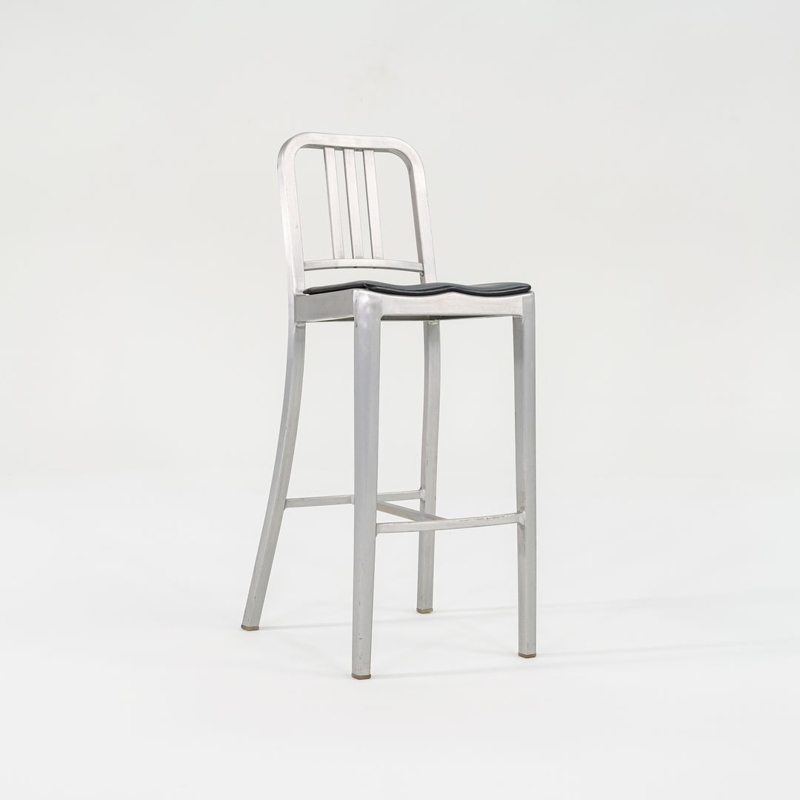Bar Stool Slat Back Brushed Aluminum Thin Black Seat Pad