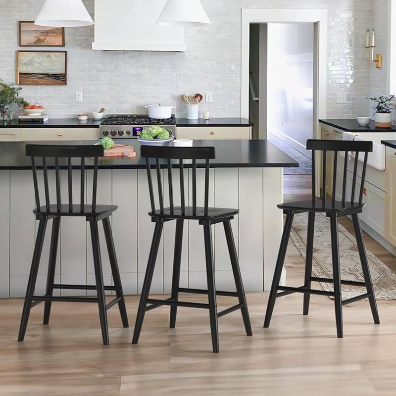 Bar Stool, Spindle Back with Box Stretcher & Tapered Legs.