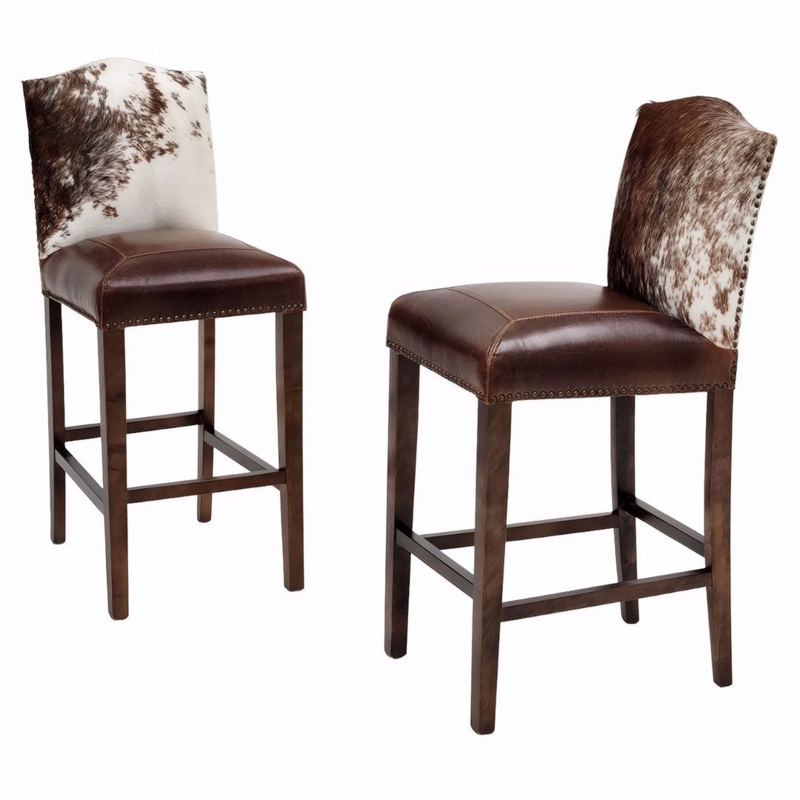 Bar Stool: Spotted Hide Backrest, Tapered Legs, Nailhead Detailing