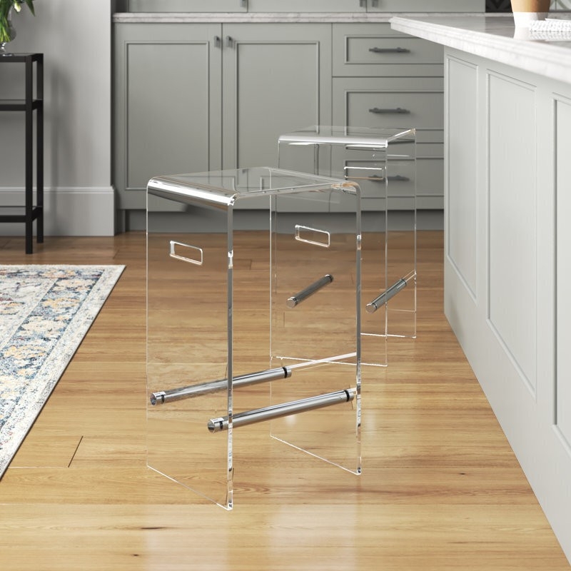 Bar Stool Square Silhouette Double Footrest, Clear Acrylic Cutout Handles