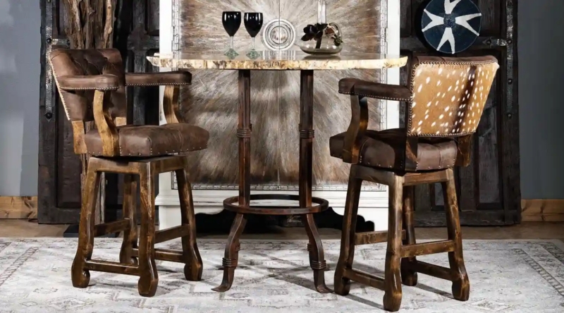 Bar Stool Swivel Animal Print Back Leather Like Nailhead Trim