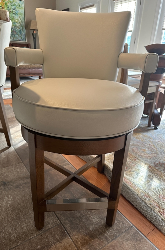 Bar Stool Swivel Beige Leather Like Wood Frame Metal Kickplate
