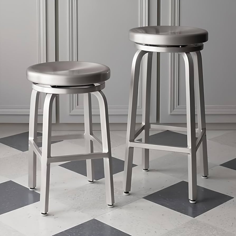 Bar Stool Swivel Round Metal Seat Brushed Aluminum Minimalist