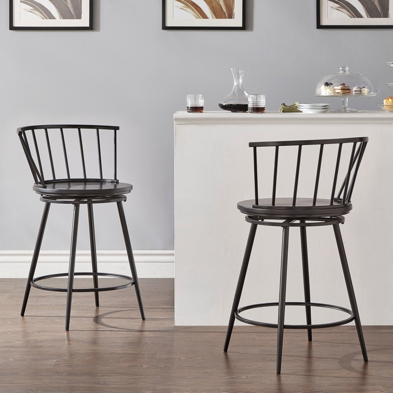 Bar Stool, Swivel Seat with Low Spindle Back & Metal Frame.