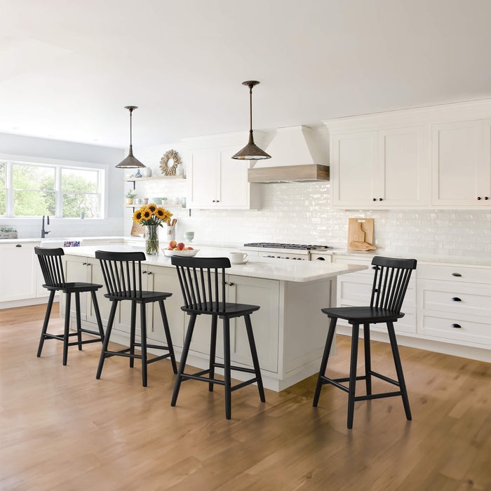 Bar Stool, Tapered Leg Spindle Back with Contoured Seat.