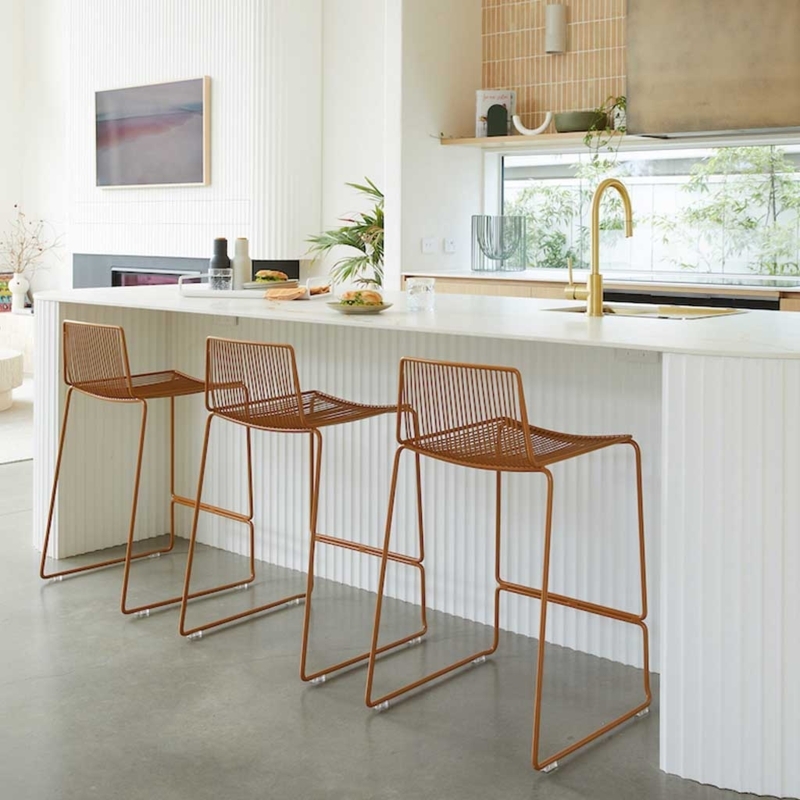 Bar Stool Toffee Brown Wire Mesh Seat Sled Base Architectural