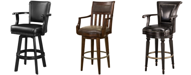 Bar Stool Traditional Swivel Dark Wood Arms Nailhead Slat Back