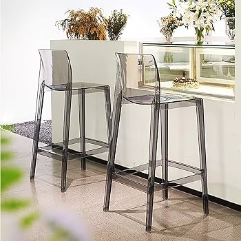 Bar Stool Translucent Smoke Grey Acrylic Modern Gris Tapered Legs