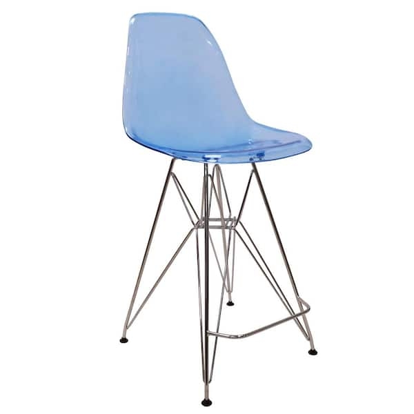 Bar Stool Transparent Blue Acrylic Seat Polished Chrome Eiffel Base