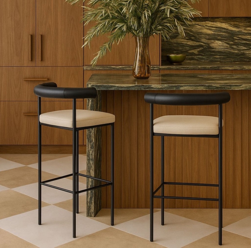 Bar Stool Tubular Backrest Slim Black Frame Modern Contemporary Seating