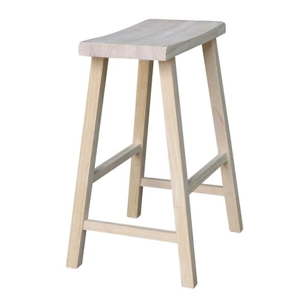 Bar Stool Unfinished Raw Wood Scooped Seat Splayed Legs Transitional