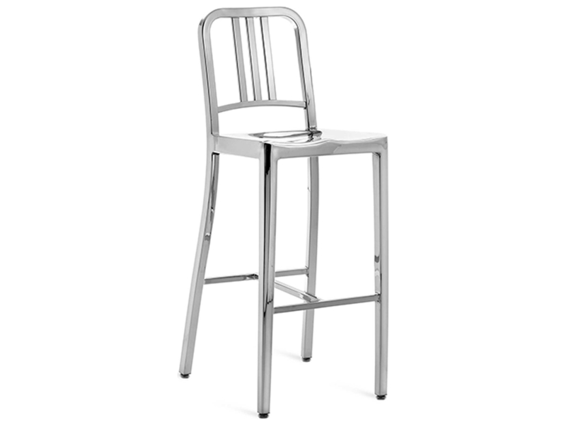 Bar Stool Vertical Slat Back Brushed Aluminum Navy Style Counter Seating