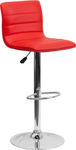 Bar Stool Vibrant Red Channel Tufted Back Polished Chrome Pedestal
