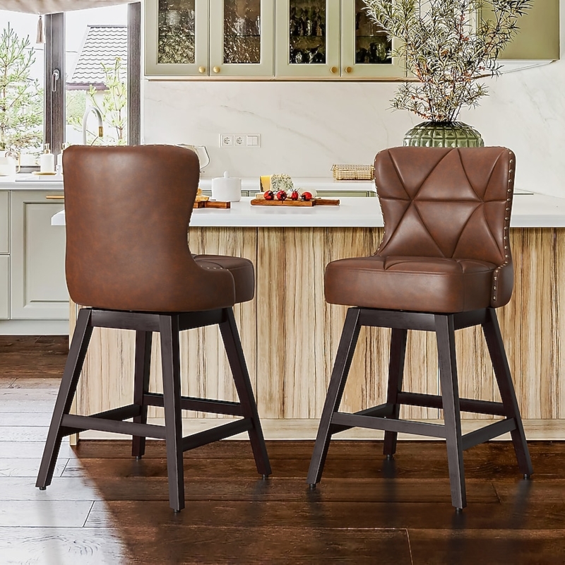 Bar Stool Wingback Silhouette Diamond Quilted Back Nailhead Trim