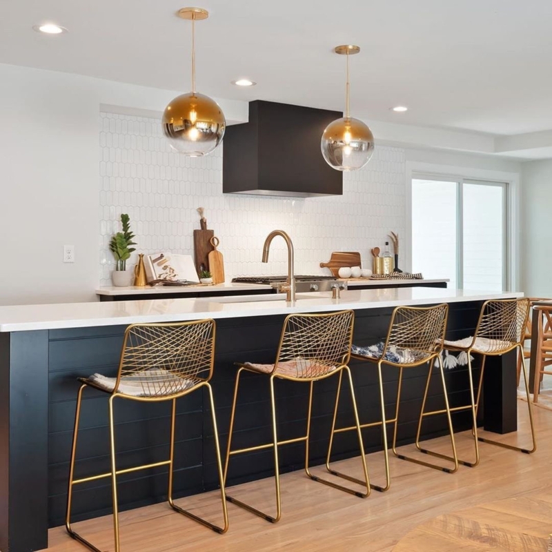 Bar Stool Wire Mesh Seat Brass Finish Sled Base Modern Kitchen