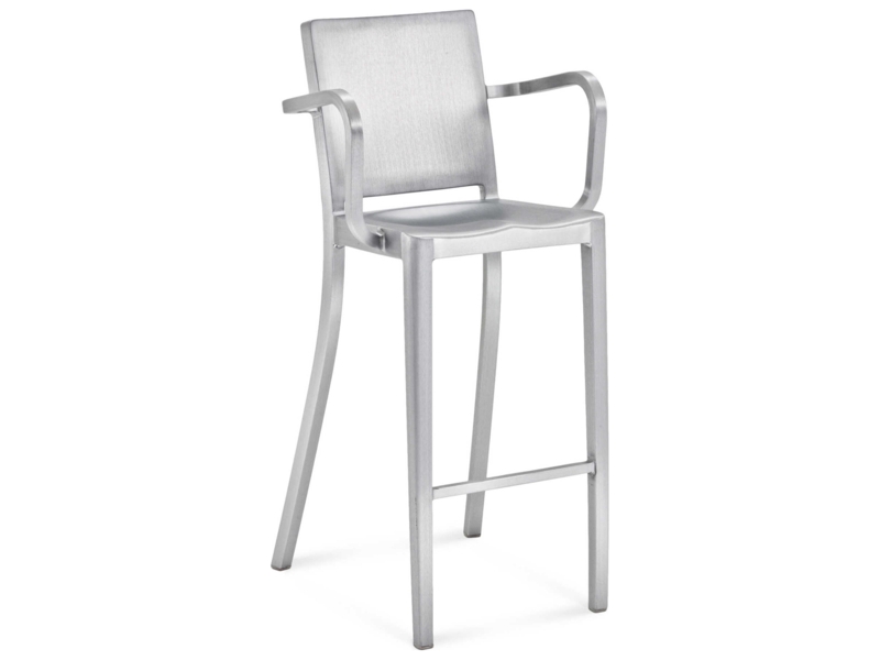 Bar Stool with Arms Brushed Aluminum Outdoor Contoured Seat