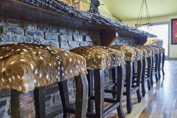 Bar Stool with Axis Deer Print, Backless Silhouette Thick Legs Rustic