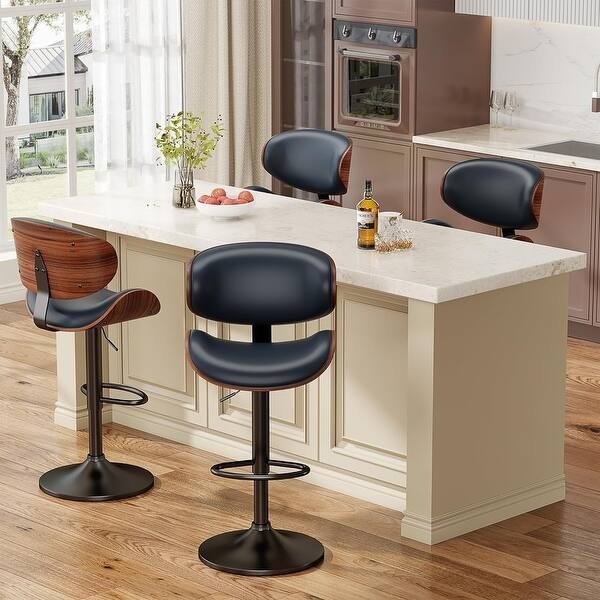 Bar Stool with Charcoal Upholstery, Adjustable Swivel, Pedestal Base.