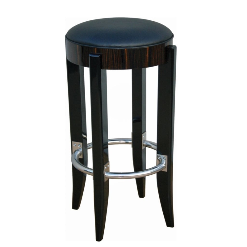 Bar Stool with Macassar Veneer Apron, High Gloss Finish and Chrome Ring
