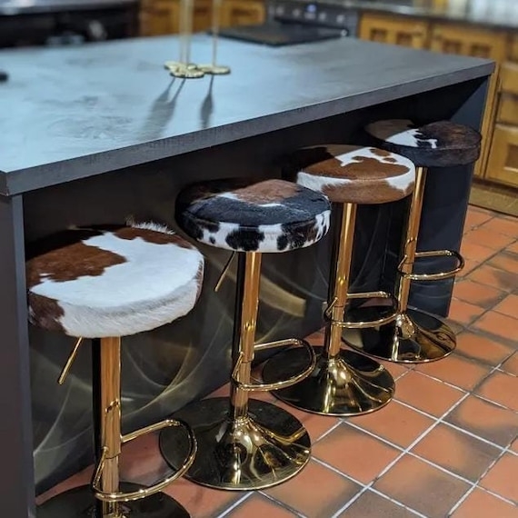 Bar Stool with Pedestal Base, Gold Tone Adjustable Height Backless